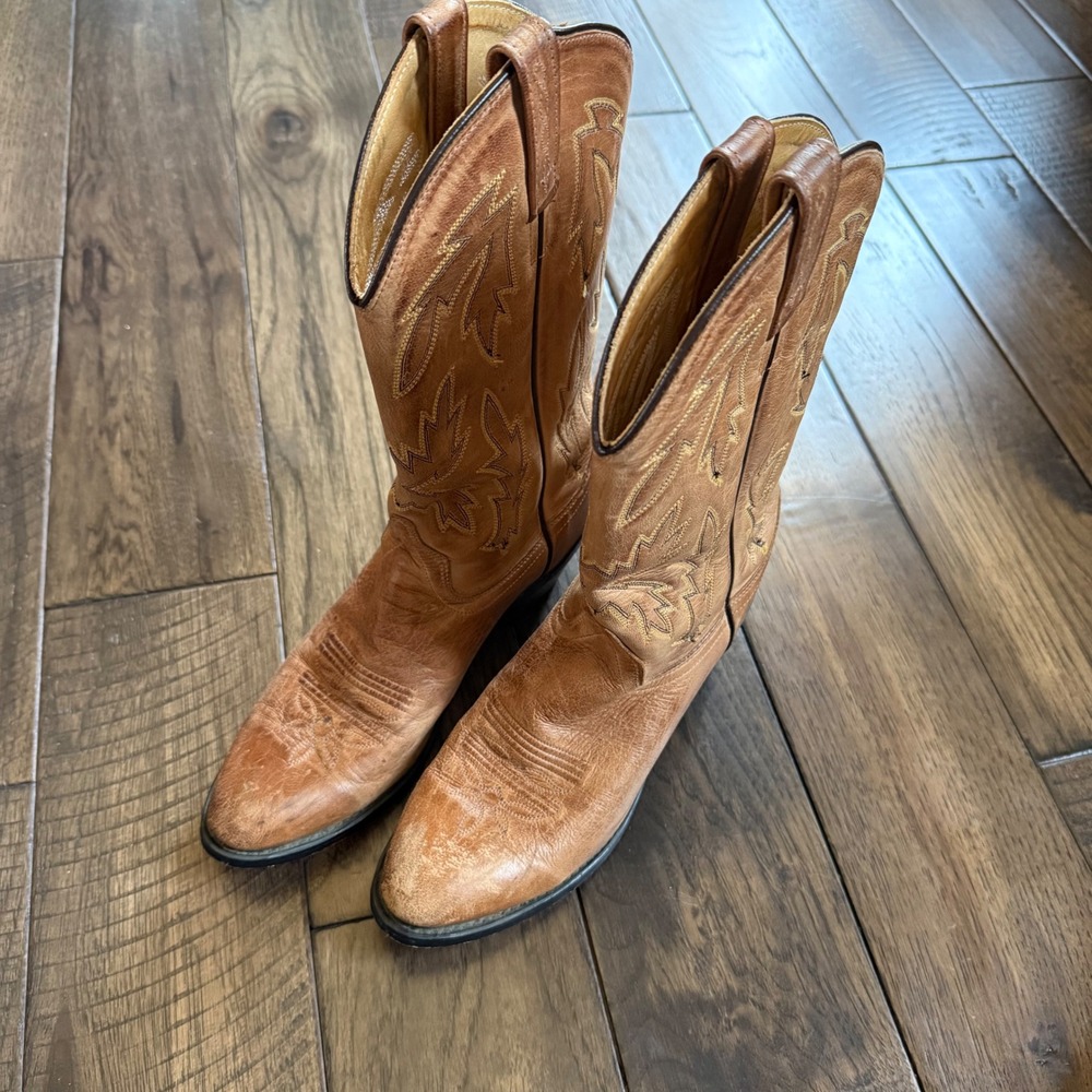 Old West Brown Leather Western Cowboy Boots